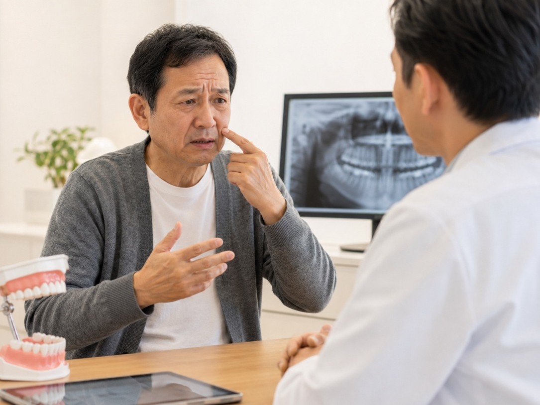 上の入れ歯の違和感で悩む60代男性